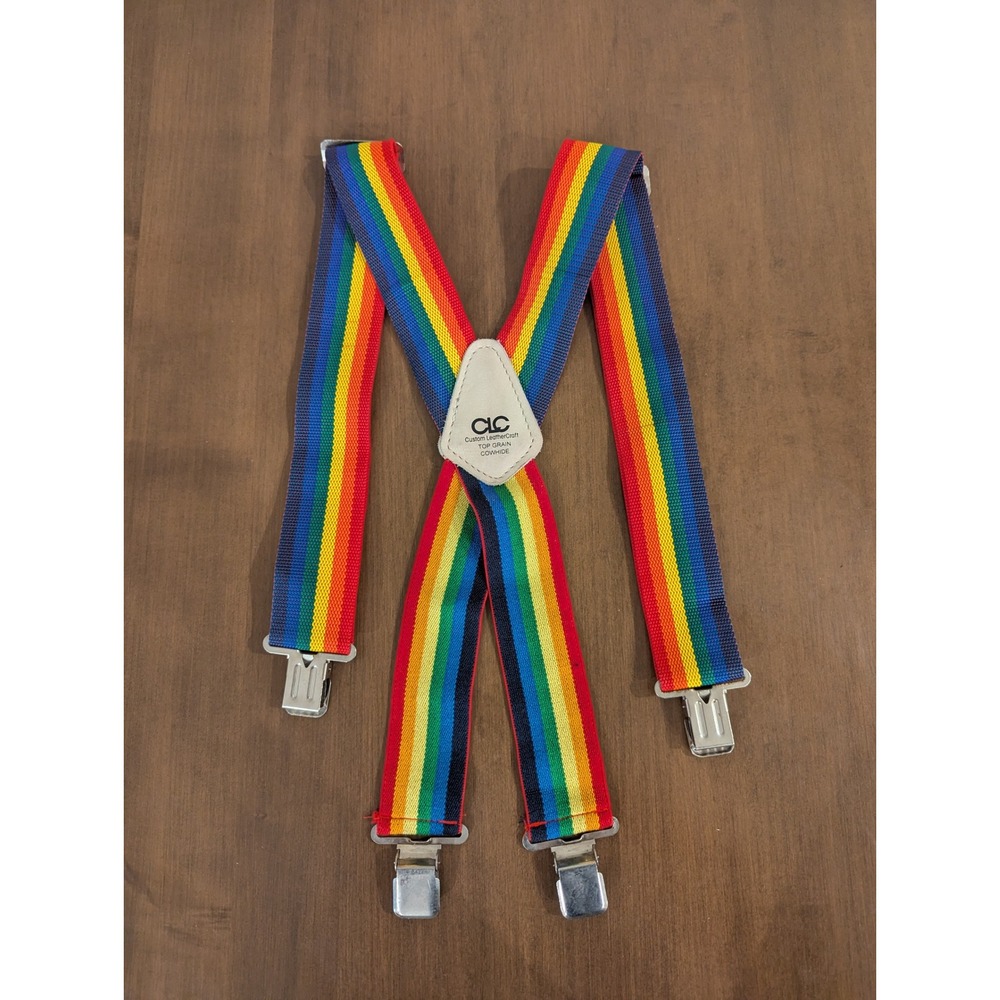 Vintage CLC Custom LeatherCraft Rainbow Suspenders Top Grain Cowhide Clip On